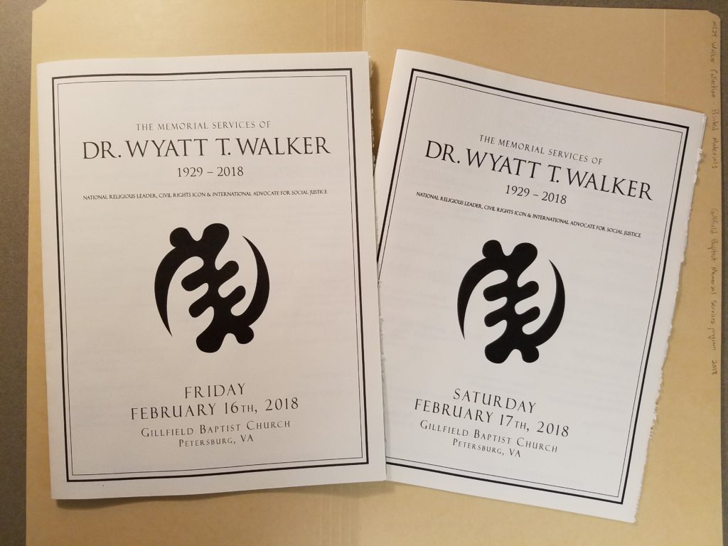 Friday and Saturday programs for the Gillfield Baptist Church memorial services honoring Dr. Walker.
